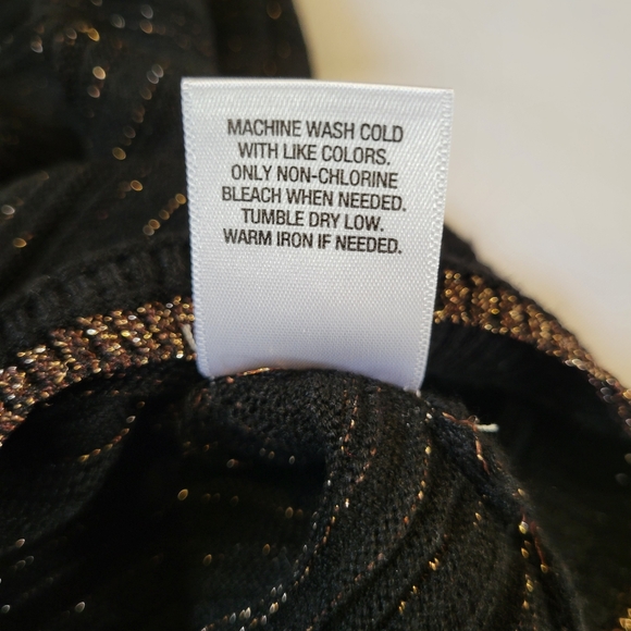 Roz & Ali Sweater Womens Size Medium Cold Shoulder 3/4 Sleeve Black And Gold - Picture 6 of 9